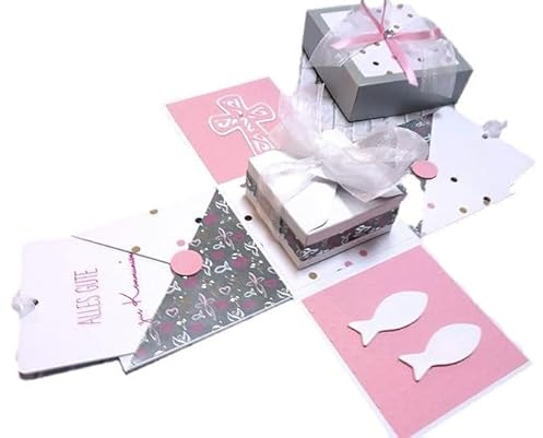 Geldgeschenk Geschenk Explosionsbox Gutscheinverpackung Kommunion Konfirmation rosa