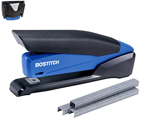 Bostitch Executive 3-i-1 häftapparat, inkluderar integrerad häftborttagare, häftning med en finger, ingen ansträngning, kapacitet på 20 ark, fjäderdriven häftapparat, marinblå