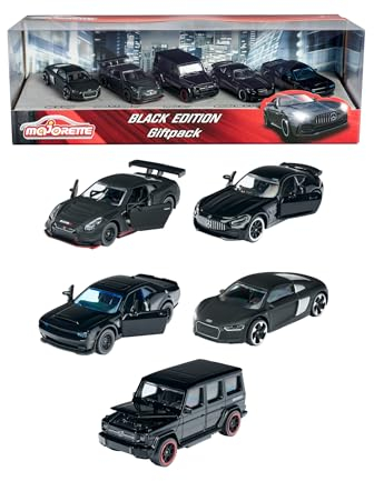 Majorette - Black Edition - (5er Set) - Auto-Geschenk-Set, 5 schwarze Spielzeugautos (7,5 cm) mit Freilauf, Modellautos für Kinder ab 3 Jahren