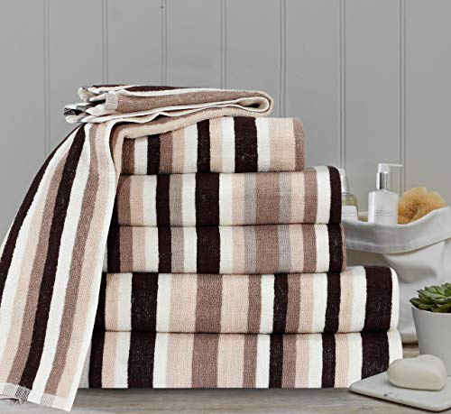 Royal Victorian Pure100% Cotton Stripe Quality 550 GSM Bath Towel, Bath Sheet and Bale Sets (Brown, 2x Hand Towel)
