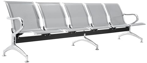 FBasic Sitzbank für Wartezimmer aus Stahl mit 5 Sitzplätzen 299x71x78H Farbe Silber | Airport