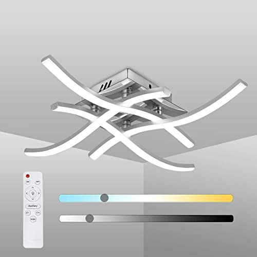 Miyawell Lámpara de techo LED Regulable Elegante diseño curvo Lámpara de techo LED 4 paneles incorporados 24W 2000lm Regulable techo de metal moderno para salas de estar Dormitorios
