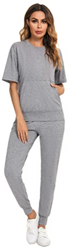 Totatuit Womens 2 Piece Summer Lounge Wear Set Short Sleeve Tracksuit | Long Sleeve, Short Sleeve, Cotton Feel, Summer Wear