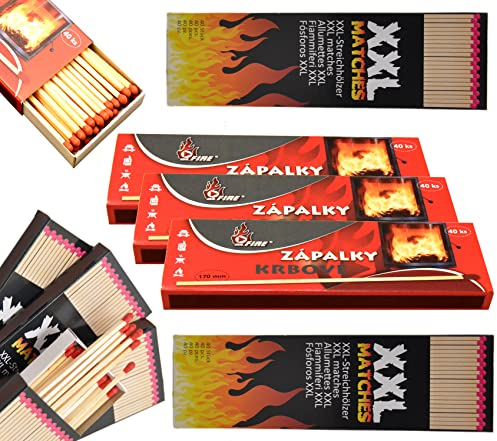 jameitop® 5 XL Set Streichholzschachteln 3 x MR. FIRE 17 cm + 2 x XXL 20 cm extra lang Kamin/Feuer Motiv: 5x40er Packungen Kaminanzünder Streichhölzer Zündhölzer