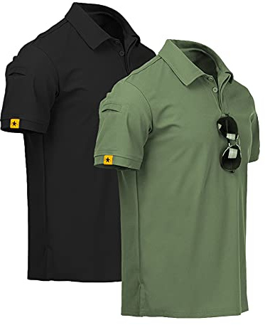 ZITY Mens 2 Pack Polo Shirts Short Sleeve Performance Sports Golf Shirt for Men Tactical Shirt Black Green