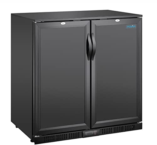 Polar Refrigeration G-series Arrière bar à double porte 230W 198 litres, noir, 2 ° C à 8 ° C, 850 (H) x 900 (L) x 520 (P) mm, portes solides verrouillables, 4 étagères, classe énergétique A, GE998
