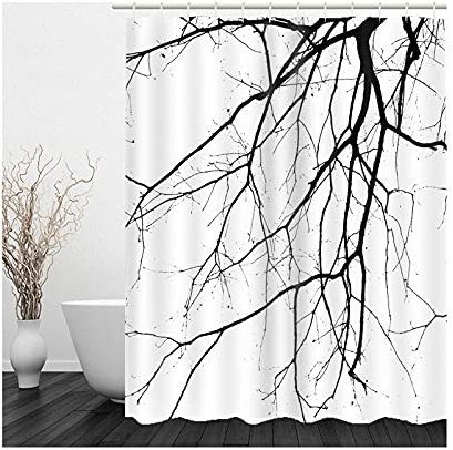 Banemi 3D Duschvorhang, Duschvorhang Schwarzgrau AST Polyestergewebe 165X180cm für Eck Dusche mit 12 Duschvorhangringen