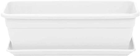 AC - Jardinera con Plato - Fabricado en Polipropileno - PLFT - Macetero para Jardin - Maceta para Plantas y Flores Rectangular de Plástico con Agujeros de Drenaje - 50 cm - Color Blanco