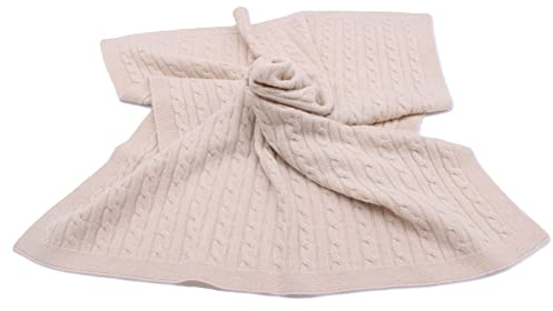Momimo Babydecke aus 100% Kaschmir mit Zopfmuster (Creme-Beige)