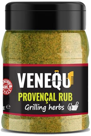 VENEQU BBQ PROVENCAL DRY RUB 140 gr | BBQ DRY RUB PROVENZALE 140gr | Mix di spezie per Barbecue ideale per agnello, manzo, pollo, maiale, selvaggina e pesce | Ricetta originale Made in Italy