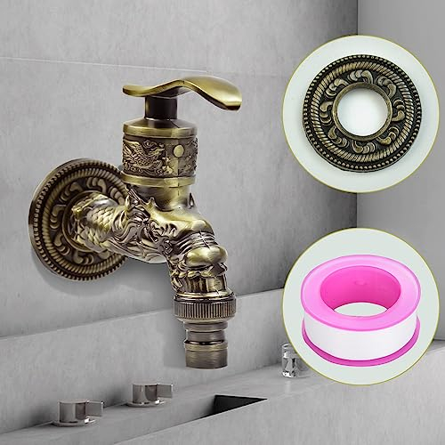 Kleemeiero Vintage Wasserhahn 1/2 Zoll Antik Messing Garten Wand Wasserhahn Zinklegierung Waschmaschine Drache Geschnitzt Klempnerband für zu Hause Küche