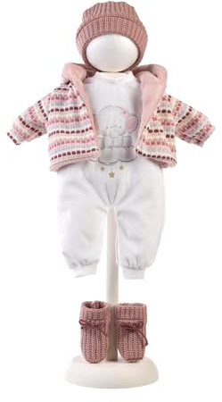 LLORENS 1042406 Puppenkleidung für 40-42 cm Puppen, trendiges Kleiderset mit Elefanten-Motiv und rosa Jacke, Puppenoutfit, Puppenzubehör