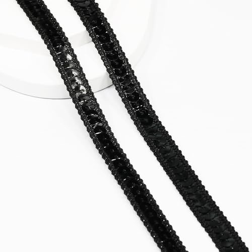 Drei Reihen mit elastischen Pailletten (schwarz, 12 mm), Länge 9,1 m, breit, 1,2 cm, grünes Paillettenband zum Nähen, Kleid, Tanz, Kostüme, Stirnband (schwarz, 12 mm)