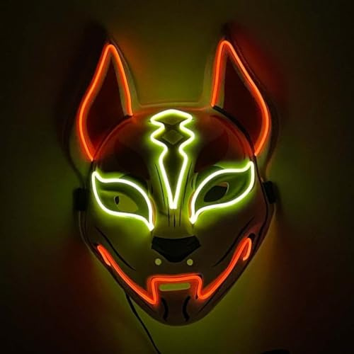 WreGmgg LED Masque De Renard À Led Costume Halloween,18 Couleurs,Deguisement Lumineux Halloween Homme Femme Adulte Horreur Scream Ghostface Cosplay ((Rouge + Jaune))