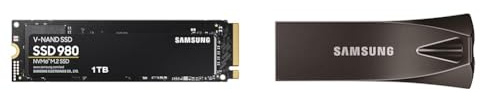Samsung 980 NVMe M.2 SSD & BAR Plus USB-Stick Typ-A, 64 GB, 200 MB/s Lesen, 30 MB/s Schreiben, widerstandsfähiger USB 3.1 Flash Drive mit Schlüsselring, Titan Gray, MUF-64BE4/APC