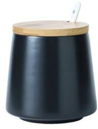 Azucarero de cerámica negra con tapa y cuchara, cuenco de sal de porcelana de 500 ml, tarro de especias de cerámica, caja de condimentos, tarro de miel para el hogar, cocina, cafetería (negro)