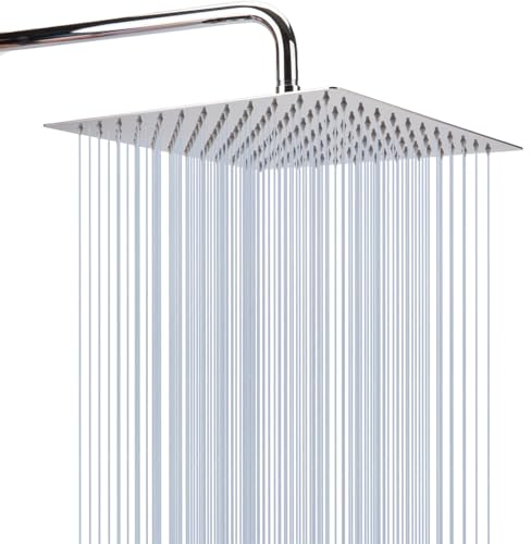 Cabezal de ducha tipo lluvia Katezon, cabezal de ducha tipo lluvia cuadrado de acero inoxidable de alto flujo, montaje en el techo o en la pared (30cm, cromo)