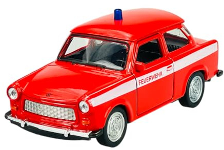 DROMADER Welly Trabant Trabbi 601 Limousine Rot Feuerwehr Ca 1/34-1/39 Metal Modell Auto Die Cast Neu im Kasten