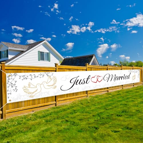 LAMEK Just Married Banner Hochzeit Partysbanner 300x50cm Hochzeitsbanner