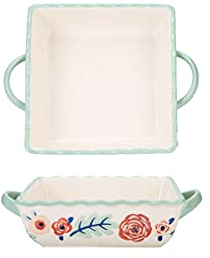 Cazuela for Horno, Mini Fuentes de Horno de Cerámica - Juego de 2 | Platos for hornear del horno a la mesa | Olla for lasaña, pastel y cazuela | Cuadrado, rojo, 10 pulgadas. (Color : White, Size : 1