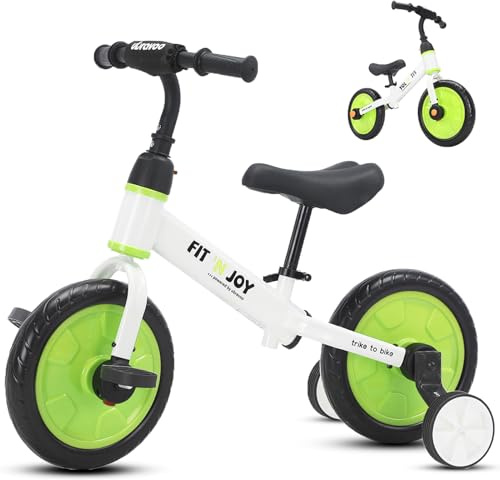 YEALEO 4-in-1 Kinderfahrrad für Jungen und Mädchen, Laufrad 12 Zoll Fahrrad für 2-4 Jährige, Laufrad mit 2 Abnehmbaren Trittbrettern und Höhenverstellbarer Sitz