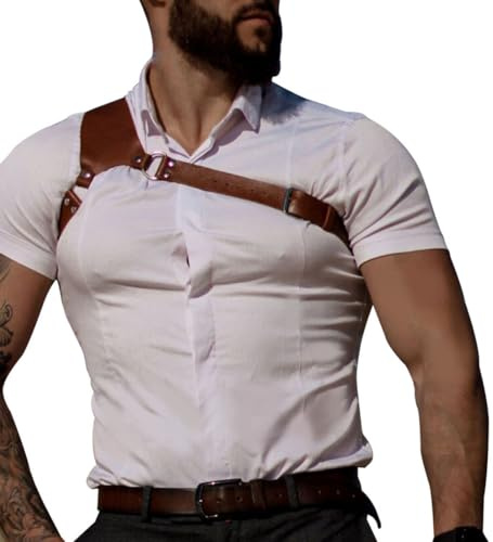 Pinwe Men's Leather Chest Harness Belt Punk Suspenders Body Chain Shoulder Strap Adjustable Rave Costume