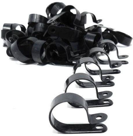 100pcs. P-Clips Plastic Nylon for Hose, Pipe, Cable, Wire, Tubing Wall Clamp Mount (Black, 12.7mm)