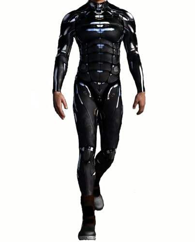 Koongso Costume da Supereroe Robot da Uomo, Tuta Intera Unisex 3D Nera per Adulti, Skinny per Cosplay, Zentai da Combattimento