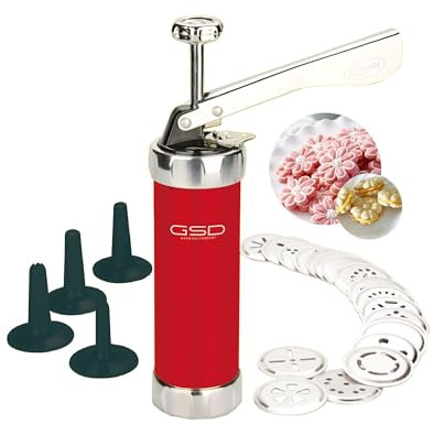 GSD Metall-Gebäckpresse – Mit 20 Matrizen, 4 Spritztüllen und Spezialverstellung, für individuelle Kekse und kreative Backideen