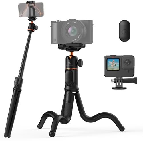 Handy Stativ,K&F CONCEPT Flexibles Stativ für Smartphone & Kamera,MS29 Einziehbarer Selfie Stick,Ministativ Halter mit Fernbedienung,Tripod mit Stativhalterung,Handystativ für iPhone/Sumsung