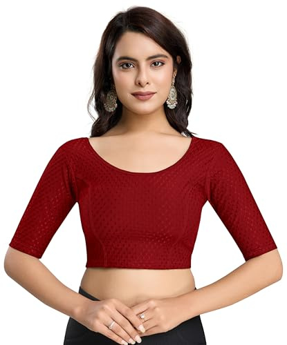 TRENDMALLS Women's Dobby Pure Cotton Elastin Stretchable Readymade Blouse (B01-Maroon-XXL)