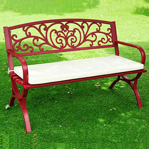 Gartenbank mit Stahlrahmen, wetterfestes Kissen, ideale Terrassenmöbel für Hinterhof, Rasen, Pool, rotes Zweisitzer-Sofa für Veranda und Park
