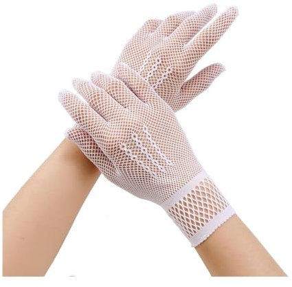 4 Paar Kurz Netzhandschuhe Damen Fischnetz Handschuhe Mode Opernhandschuhen Netz Armstulpen Rock Handschuhe Netzärmel Fishnet Gloves Spitzenhandschuhe für Hochzeiten Opern Prom (Weiß)