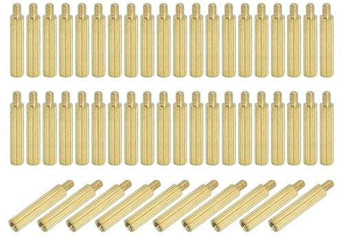 PATIKIL M2 x 13+3 mm männlich weiblich Messing Sechskant-Abstandshalter, 50 Stück für FPV Drohne Quadcopter Leiterplatte Stahl Schraube Mutter Set Computer & Schaltplatte, Gold