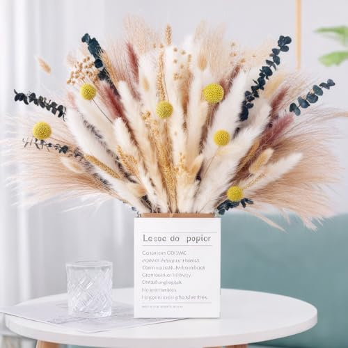 LiangYuanZen 100 Pezzo Pampas Erba Fiori Secchi Decorazione, Fiori Secchi Fluffy, Fiori Secchi Bouquet per Tavolo Matrimonio Vasi Soggiorno Boho Home Decor (Estremamente Lussuoso)