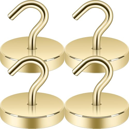 Neosmuk Magnethaken Extra Stark 77kg – Goldene Magnetische Haken mit Neodym für Camping, Werkstatt, Spind & Kleiderhaken, Outdoor & Kreuzfahrt Zubehör, 4er-Pack