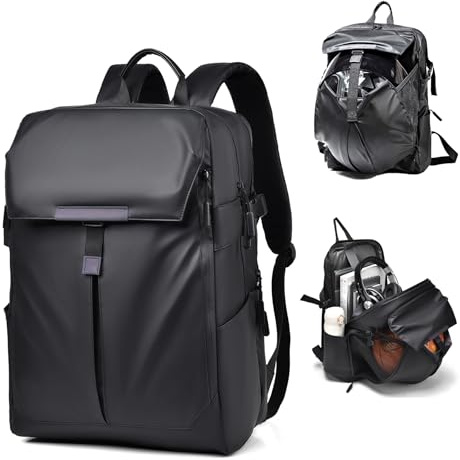 Recuriey Motorradhelm-Rucksack, 20-35L Outdoor wasserdichter Rucksack, Motorradzubehör, Computertasche, Reiseaufbewahrungstasche, Reitrucksack, Studentenrucksack,Schwarz,Schwarz