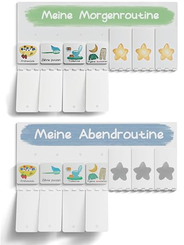 MEGA Routineplaner Kinder Set – Morgen- & Abendroutine zum Umklappen | Montessori Tagesplaner mit Klett | Hergestellt in DE | Hilfreich bei ADHS | 45 Kärtchen