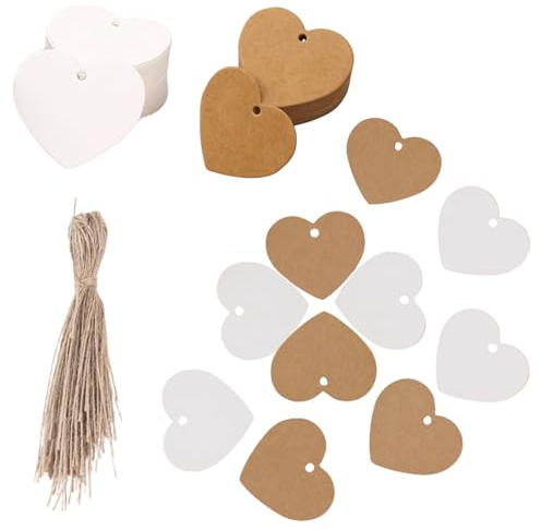 100 etichette regalo da scrivere (50 bianche + 50 forze) con filo di canapa – eleganti cartellini dei prezzi ed etichette per Natale, matrimoni, compleanni – Materiale naturale fai da te