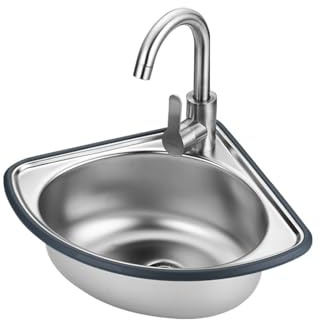 Eckwaschbecken zur Wandmontage, dreieckig, mit Einzelbecken, Edelstahl, kommerzielles Waschbecken mit Wasserhahn und Abtropfgestell, für Restaurant, Bar, Café