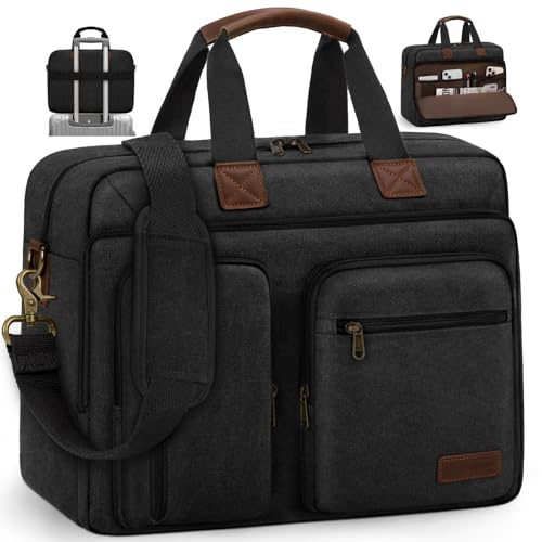 Mens Laptop Messenger Bag 15.6 Inch Canvas Briefcase Waterproof Vintage Computer Bag Shoulder Bag Satchel Bags for Work College Travel