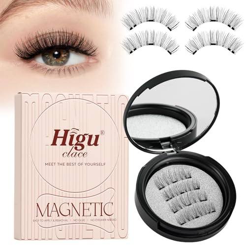 Faux Cils Magnetique, Cils Magnetique Naturel Réutilisables avec Applicateur, Aucune Colle Nécessaire Higu Clace Faux Cils Magnetique facile à porter et à enlever avec instructions（Black-B)