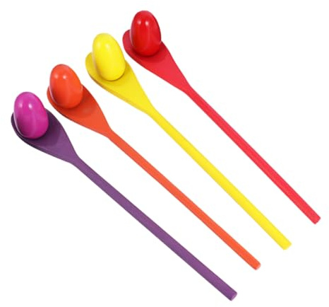 VANZACK Wooden Egg and Spoon Race Game Set for Kids 4pcs Balance Relay Race Toy Outdoor Party Supplies for Boys and Girls Garden Fitness Play