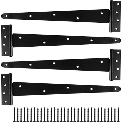 MIVIDE 2pcs 40cm Charnières de Porte en T, Charniere Porte Lourde en Métal Galvanisé, Charnières en T Noir avec Vis pour Portes de Hangar, Portes de Jardin, Fenêtres