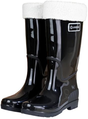 Stivali Da Pioggia Donna,Stivali Pioggia Donna Alti di Gomma con Fodera Calda Galosce Antiscivolo Plateau Stivaletti Impermeabili Boots Taglie Forti ​​Tinta Unita Outdoor per Escursionismo e Giardino