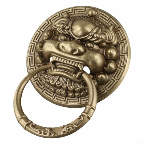 Battente vintage in ottone, 140 mm, a forma di testa di bestia, tradizionale stile cinese, antica, maniglia per porta per villa, cortile, cancello, decorazione per la casa, con anello, finitura in