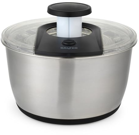 Salter Expert Salad Spinner – 6 Litre, Dual Purpose Bowl with Drainer, Wash, Dry & Serve, Lettuce Dryer, Lockable Pump for Easy Storage, Non-Slip Base, Add Dressing, Healthy Eating, Kitchen Spinner