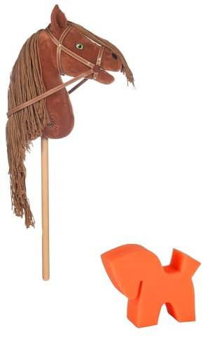 RL24 - Hobby Horse Pferde Mini von HKM Kids inkl. Putzschwamm – Steckenpferd – Spielpferd mit Holzstock, Mähne & Trense – Stockpferd ohne Griffe & Rollen – rotbraun (Laura)