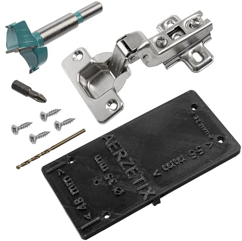 AERZETIX - Kit de 12 charnières invisibles pour portes rentrantes/encastrées 110° avec gabarit de perçage Ø35 mm + foret à bois Ø35 mm + mèche à bois Ø 2.5 mm + 50 vis Ø3.5x16 et embout 1/4 PZ2