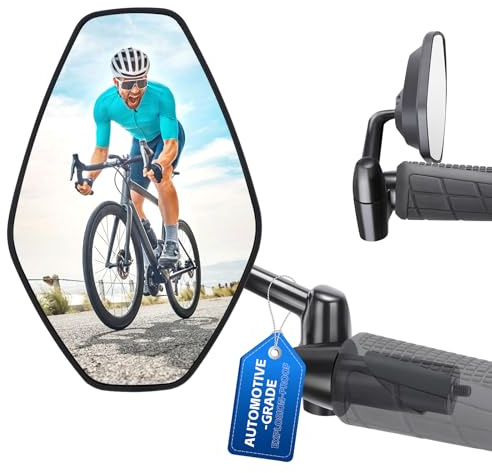 CYCLESPEED Bar End Bike Mirrors, HD 360° Rotatable Aluminum Alloy Bike Side Mirror, Shatterproof, Fits 16-21mm for Mountain Bike, E-Bike, Scooter, Folding Bike (Style2：HD Len-Carbon Fiber Backplane)